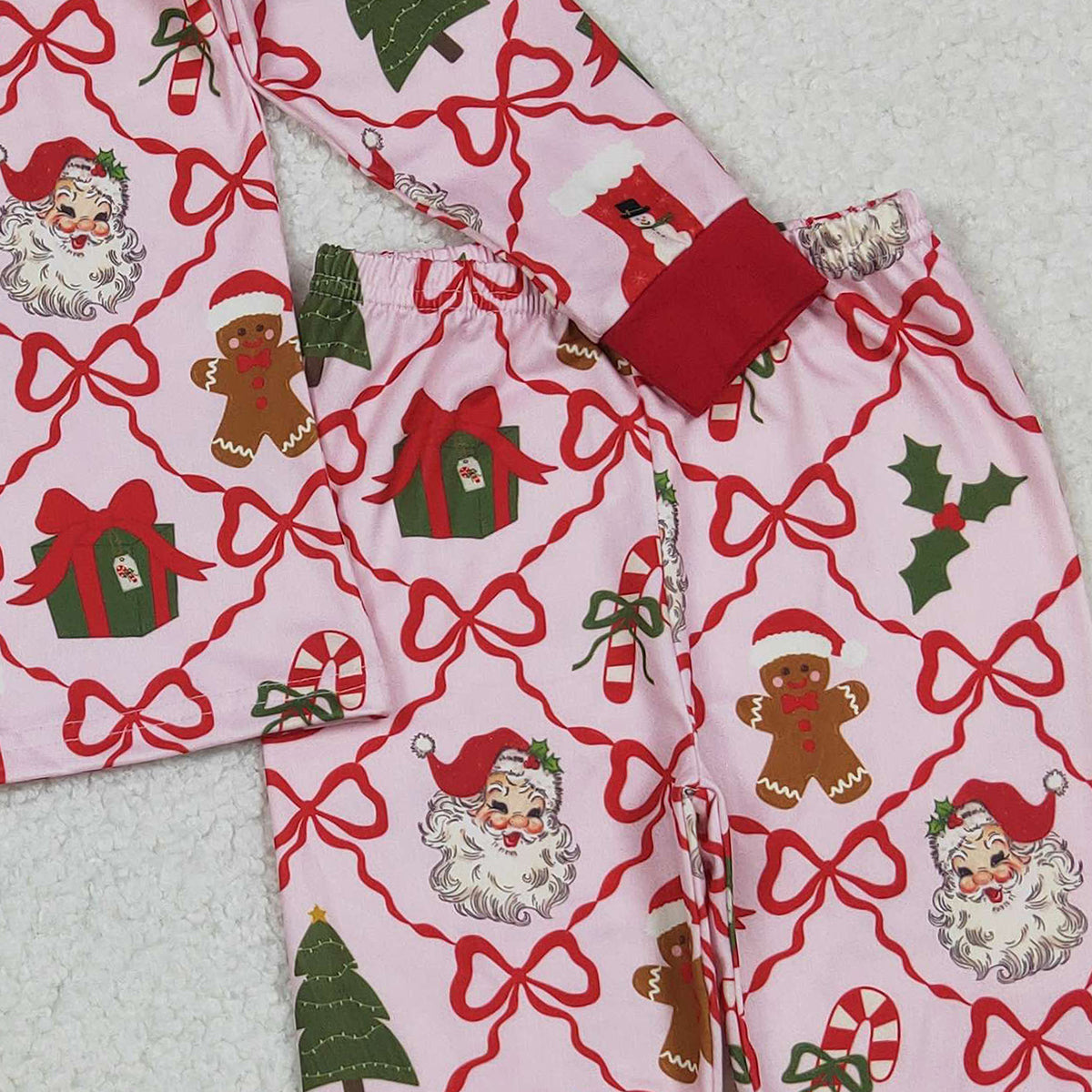 10.13 RTS NO MOQ (In stock)GLP2807 Baby Girls Red Bows Santa Gifts Checked Top Pant Christmas Pajamas Sets