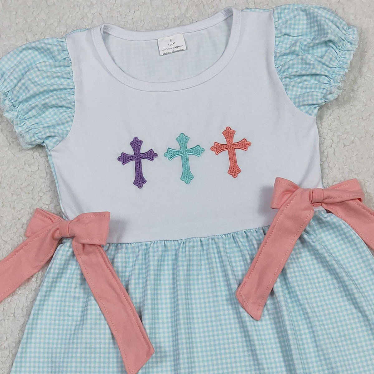 11.3 RTS NO MOQ (In stock)GSD2807 Embroidery Crosses Baby Girls Bows Easter Knee Length Dresses