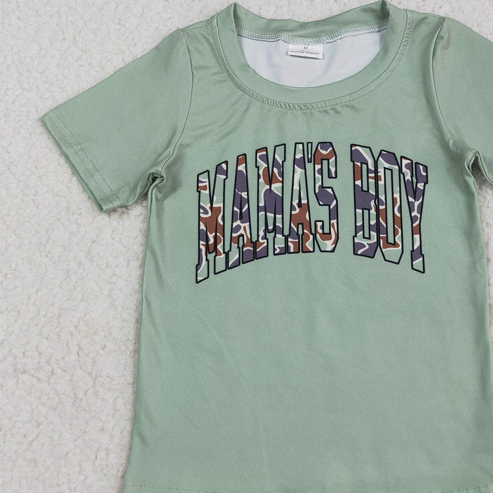 BT1184RTS NO MOQ Baby Boys Summer Tops Kids Summer Shirt Short Sleeves Camo 'Mama's Boy' Design Casual Fashionable Clothing for Children
