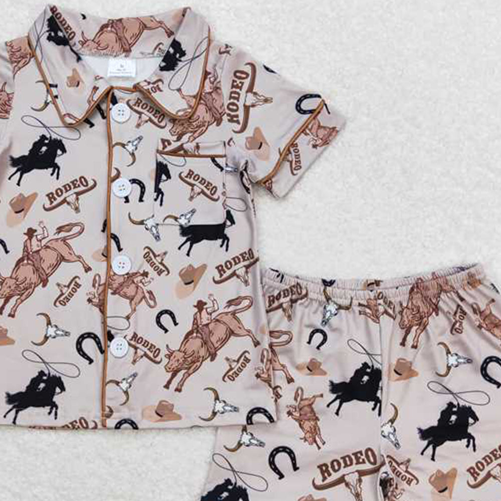 4.18 BSSO0761 RTS NO MOQ Short sleeves pocket rodeo kids boys button down pajamas