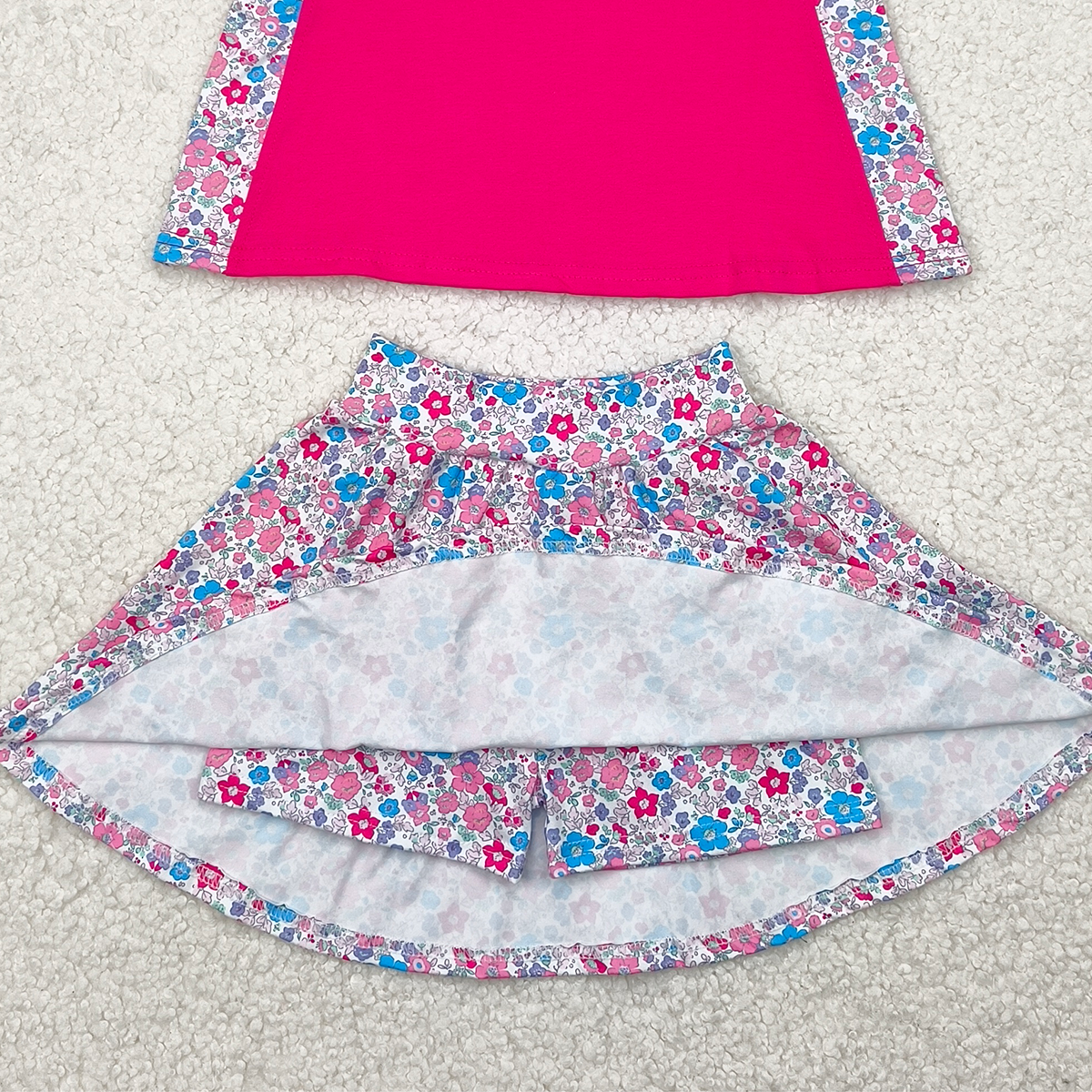 4.11 GSD1926 RTS NO MOQ Baby Girls Summer Outfits Sleeveless hot pink top floral skirt kids girls clothes