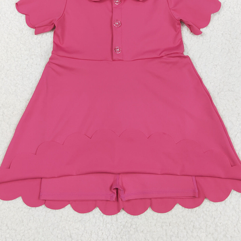 7.05 GSD2474 RTS NO MOQ Baby Girls Summer Yoga Dress Baby Girls Pink Short Sleeves Button Yoga Knee Length Dresses