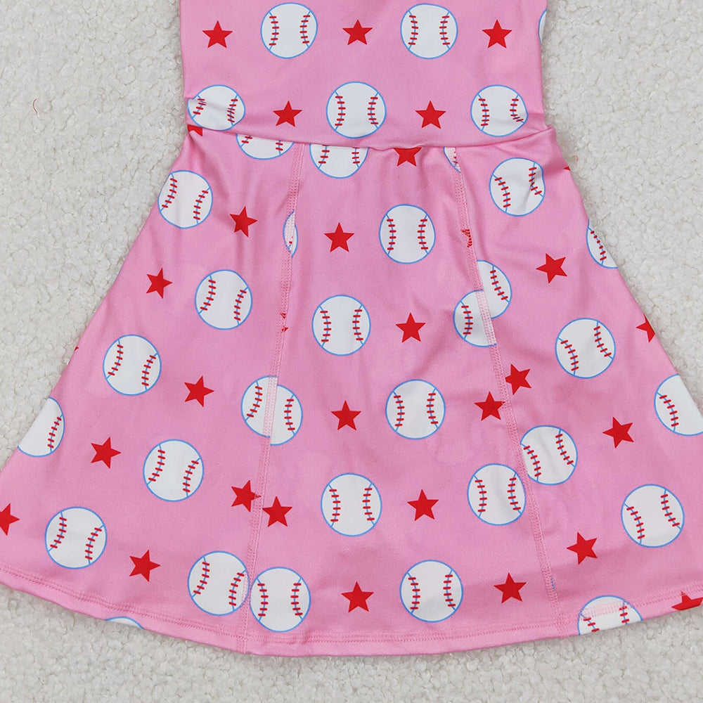4.14 GSD2135 RTS NO MOQ Sleeveless pink baseball stars kids girls athletic dresses