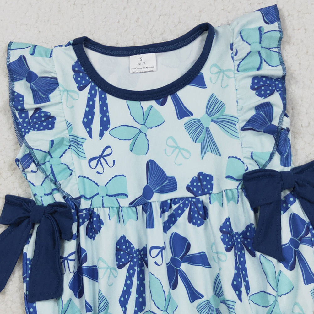 RTS NO MOQ (In stock)SR3121 Baby Girls Summer Rompers Baby Girls Hot Blue Flutter Sleeves Bows Ruffle Rompers