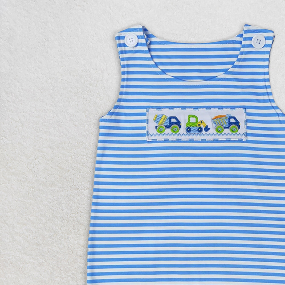 SR1005 RTS NO MOQ Baby Boys Summer Rompers Baby Boys Summer Blue Stripes Sleeveless Constructions Rompers
