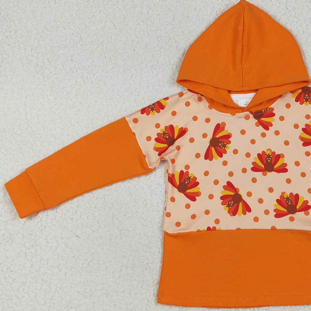 8.16 BT1247RTS NO MOQ Baby Boys Long Sleeve Tops Baby Boys Orange Long Sleeves Turkey Hoodies Top