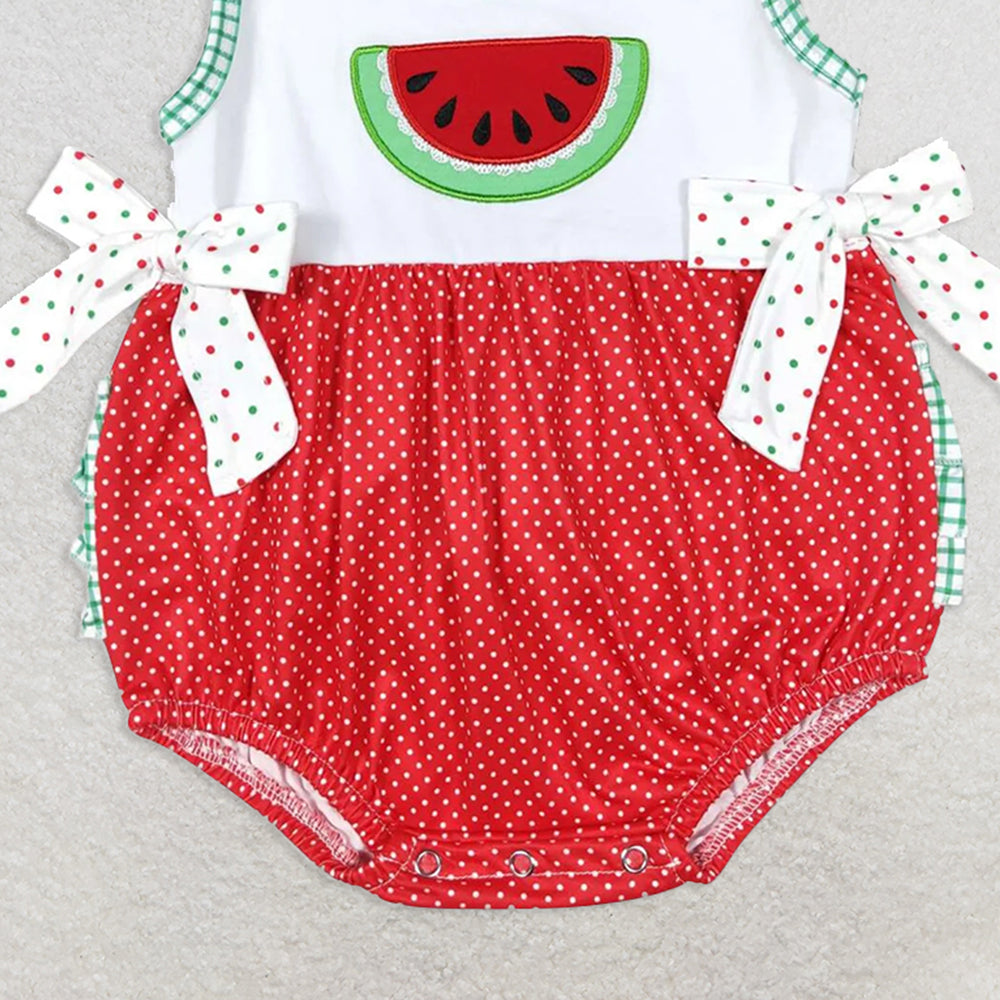 SR0593RTS NO MOQ Baby Girls Summer Rompers Baby Infant Girls Watermelon Bows Ruffle Rompers
