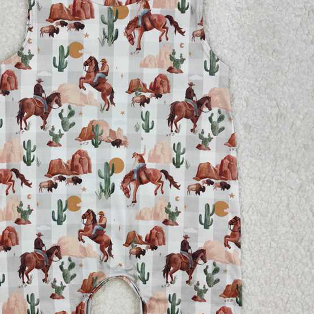 4.30 SR2538 RTS NO MOQ Sleeveless cows cactus western baby boy summer romper
