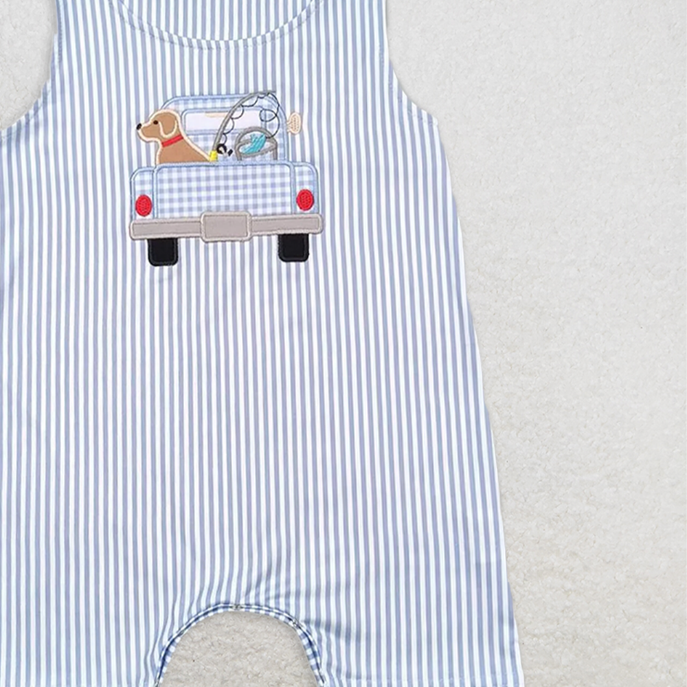 6.16 SR1170 RTS NO MOQ Baby Boys Summer Romper Stripe sleeveless dog fishing truck baby boys romper