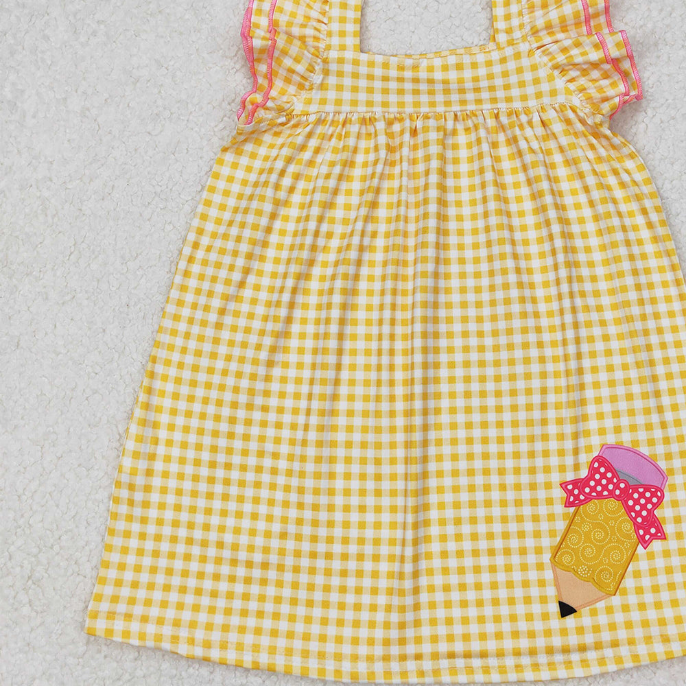 GSD2012 RTS NO MOQ Yellow plaid flutter sleeves pencil girls back to school dress