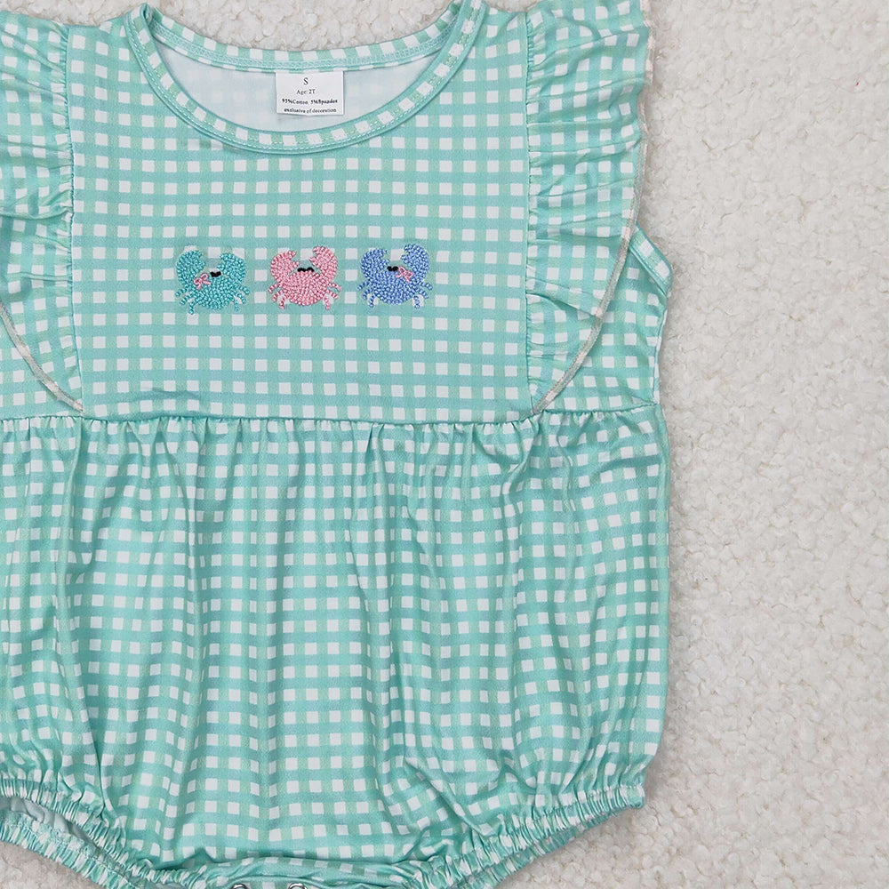 6.11 SR2659 RTS NO MOQ Baby Girls Summer Romper Flutter sleeves plaid crab baby girls summer romper