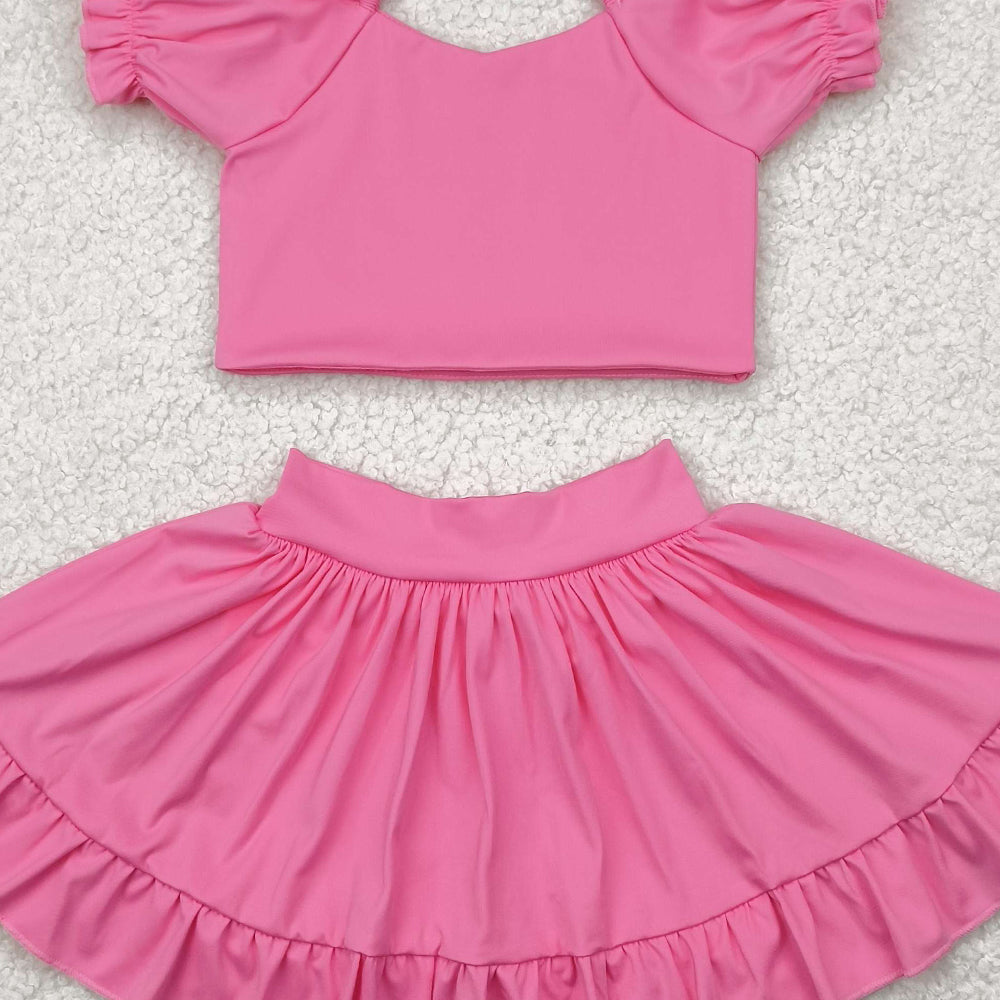7.19 GSD2102 RTS NO MOQ Baby Girls Yoga Outfits Baby Girls Pink Yoga Shirt Skirt Active Wear Clothes Sets