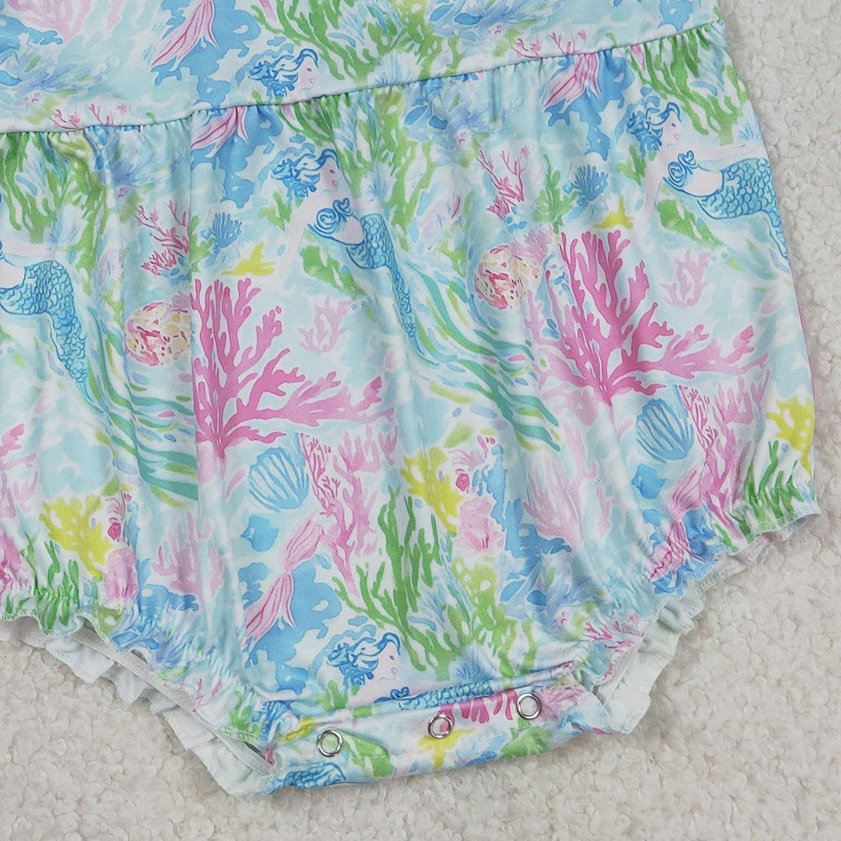 3.18 RTS NO MOQ (In stock)SR3991 Children's Fashion Romper Baby Girls Sleeveless Colorful Sea Plants Ruffle Rompers