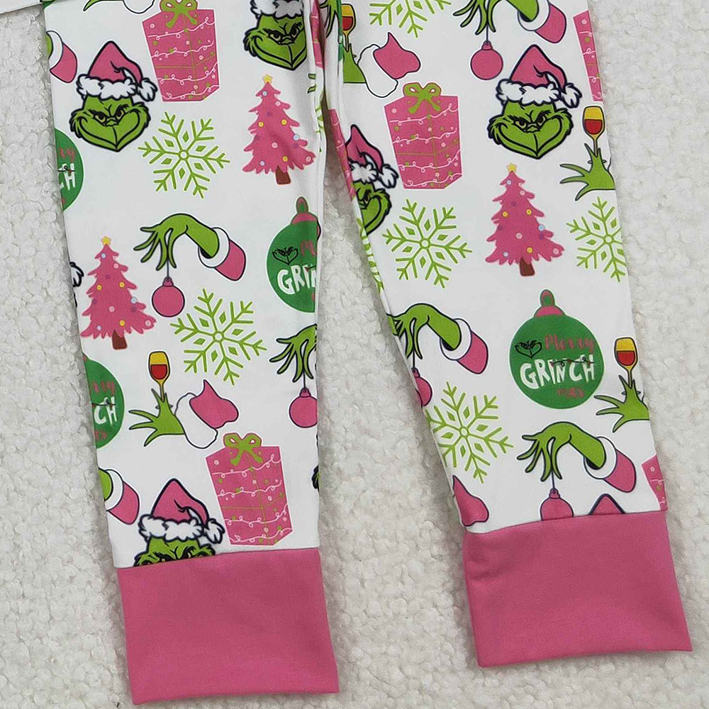 RTS NO MOQ (In stock)GLP2733 Baby Girls Winter Outfits Green Face Gifts Top Pants Christmas Pajamas Sets