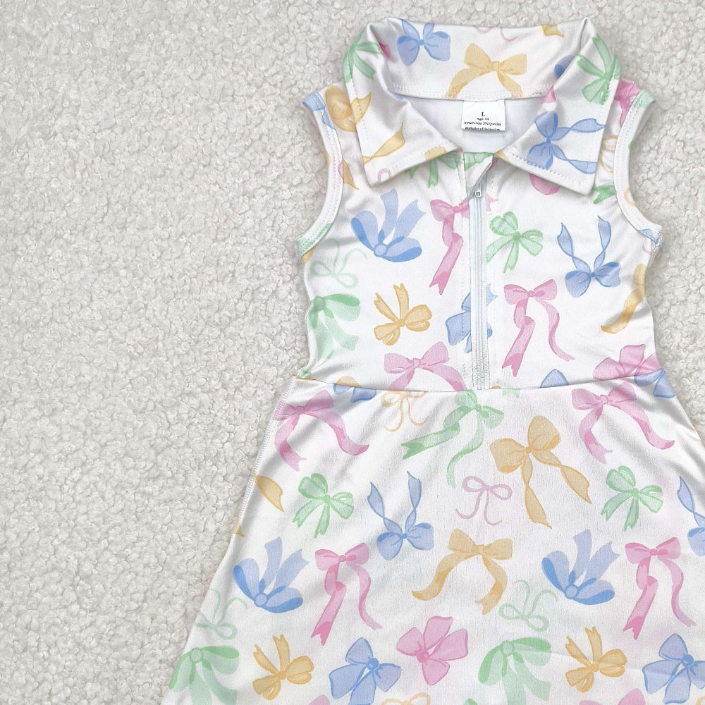 GSD2141 RTS NO MOQ Baby Girls Summer Yoga Dress Kids Girls Sleeveless Athletic Dresses Colorful Bow Detail Comfortable Sportswear for Girls
