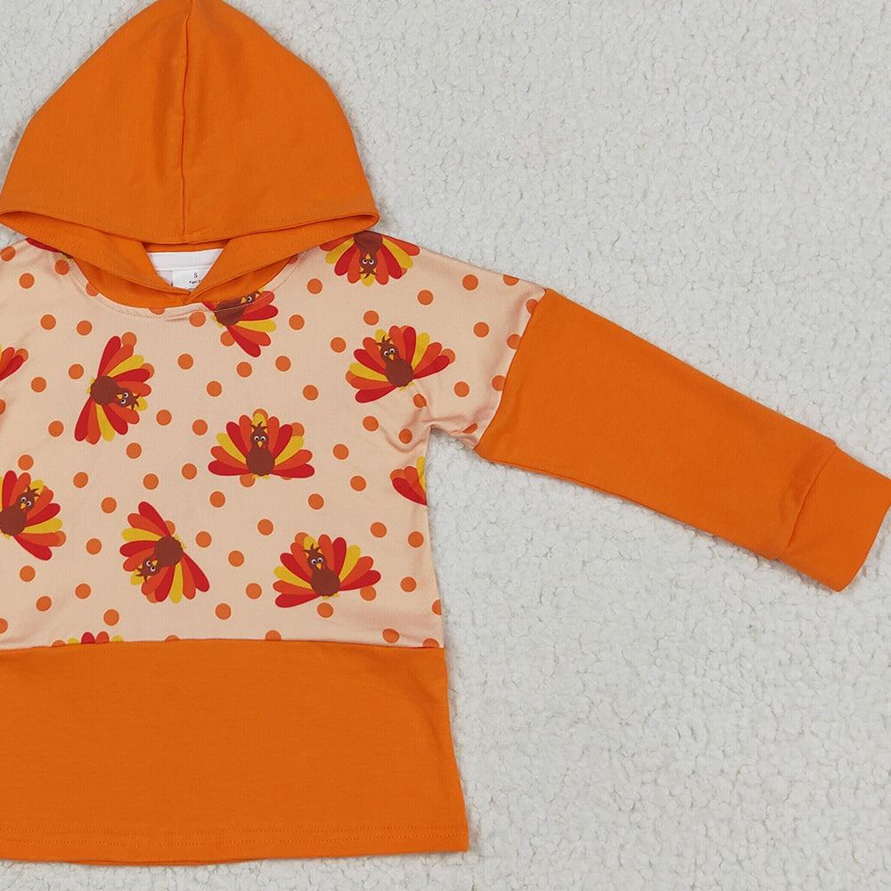 8.16 BT1247RTS NO MOQ Baby Boys Long Sleeve Tops Baby Boys Orange Long Sleeves Turkey Hoodies Top