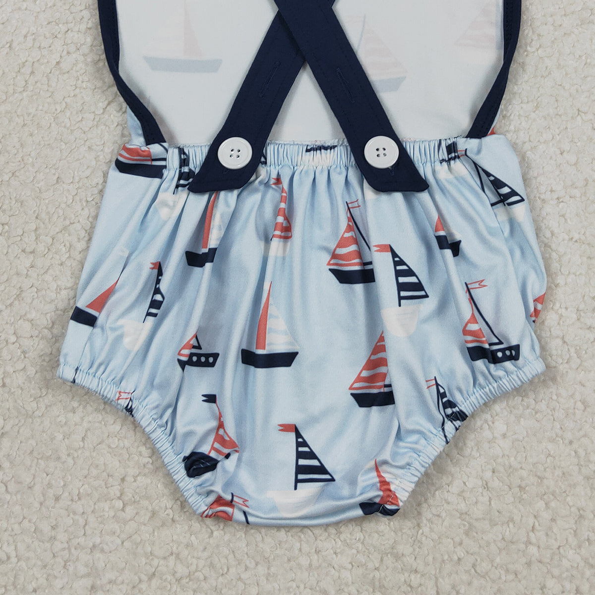 4.3 SR3945 RTS NO MOQ (In stock) Blue straps boat baby boy summer 4th of july romper