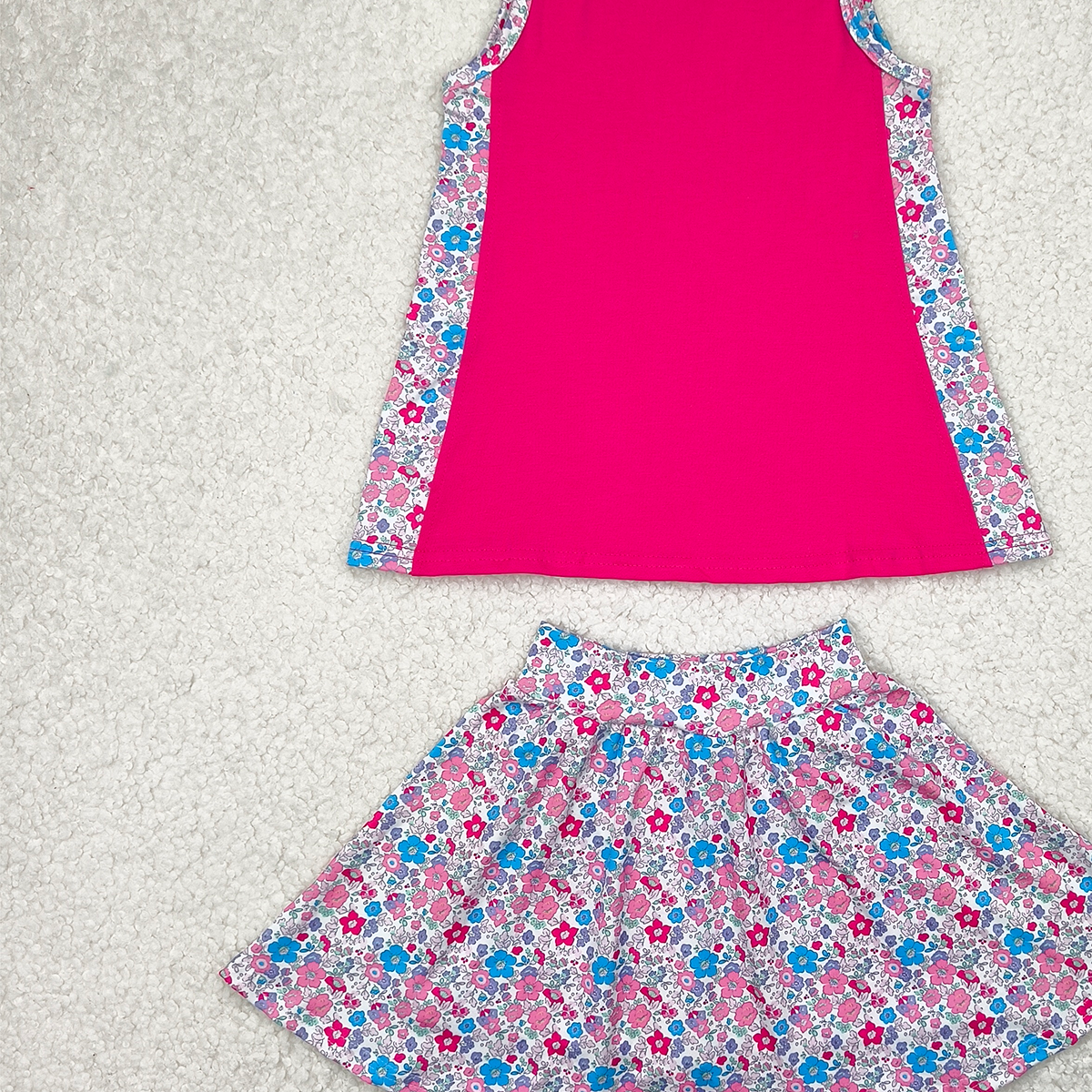GSD1926RTS NO MOQ Baby Girls Summer Outfits Sleeveless hot pink top floral skirt kids girls clothes