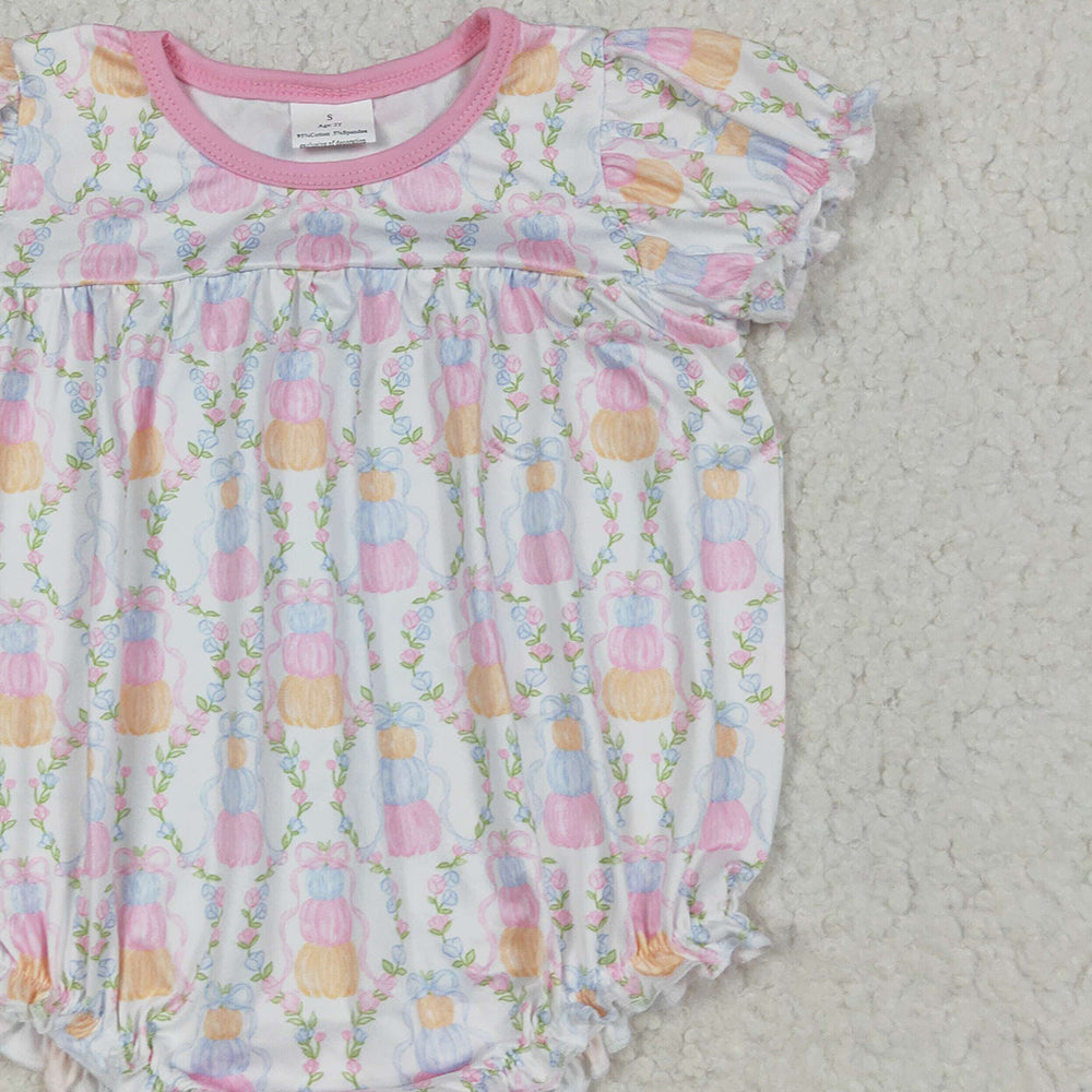RTS NO MOQ (In stock)SR3151 Baby Girls Summer Rompers Baby Girls Short Sleeves Pumpkins Bows Plaid Ruffle Rompers