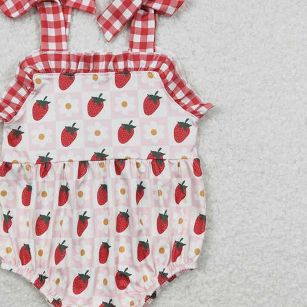 4.07 SR0978 RTS NO MOQ Baby Girls Summer Rompers Suspender plaid floral strawberry baby girls romper