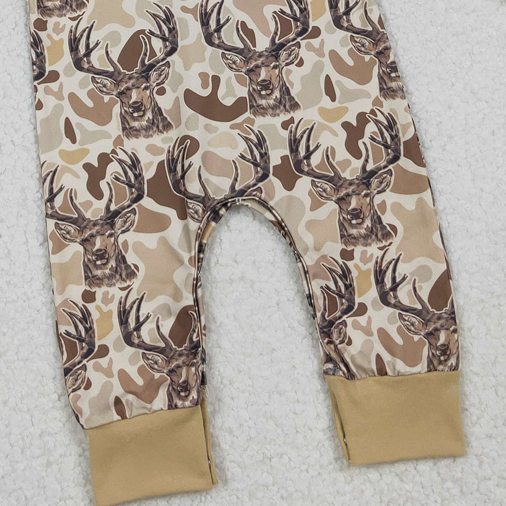 10.10 RTS NO MOQ (In stock)LR2593 Baby Boys Winter Rompers Baby Boys Khaki Camo Deer Button Hoodie Hunting Rompers