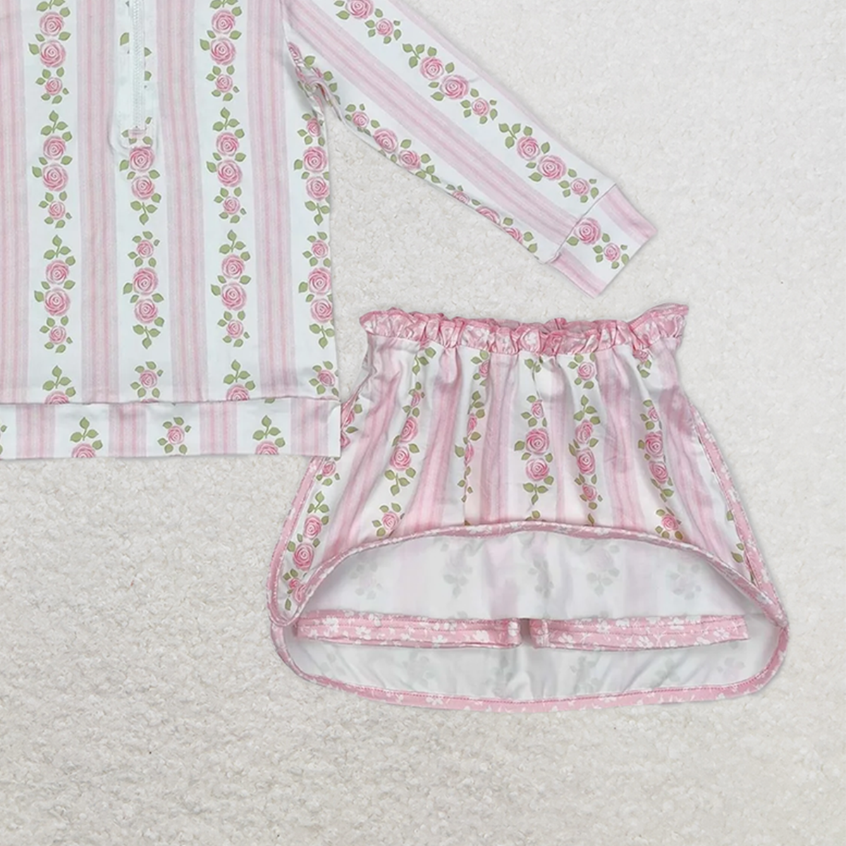 GLD1002RTS NO MOQ Baby Girls Skirt Sets Baby Girls Pink Flowers Zip Top Skirt Skort Bottoms Sets