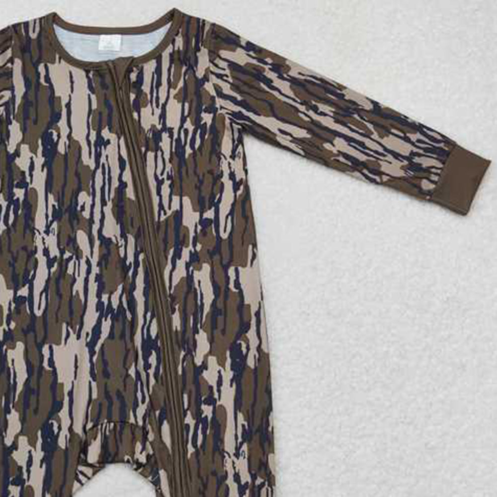 USA Shop (in stock)LR1452  Long sleeves bottomland camo baby kids zipper romper