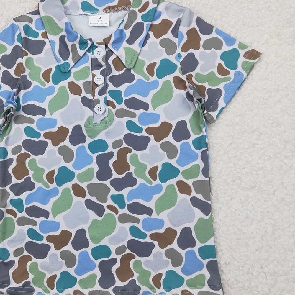 4.11 BT1214 RTS NO MOQ Baby Boys Summer Tops Short sleeves green camo print kids boys polo shirt