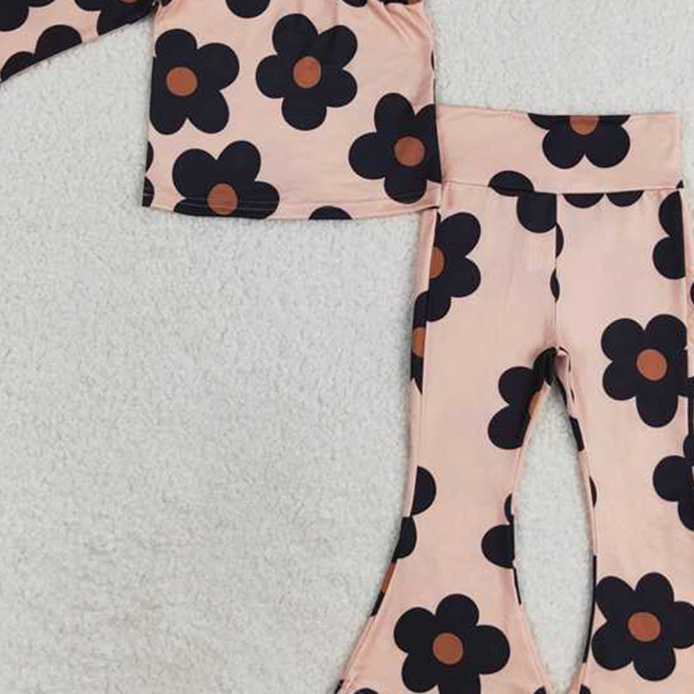 GLP1357 RTS NO MOQ Baby Girls One Shoulder Flowers Top Bell Pants Clothes Sets