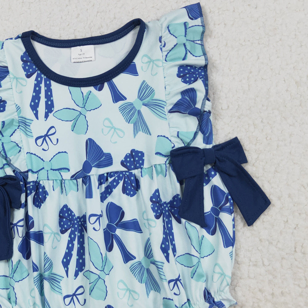 RTS NO MOQ (In stock)SR3121 Baby Girls Summer Rompers Baby Girls Hot Blue Flutter Sleeves Bows Ruffle Rompers