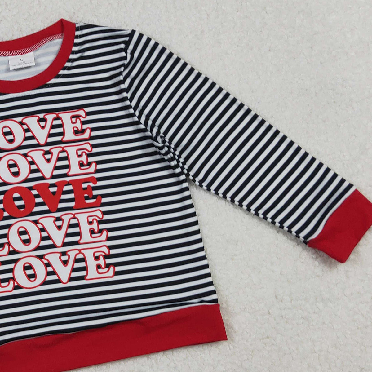 10.21 RTS NO MOQ (In stock)GT1237 Baby Girls Long Sleeve Tops Baby Girls Long Sleeve Black Stripe Loves Valentine Tee Shirts Top