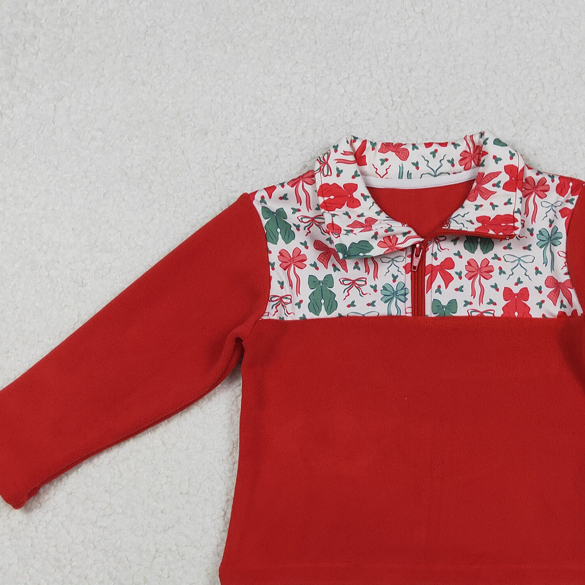 10.15 RTS NO MOQ (In stock)GT1150 Baby Girls Red Green Bows Christmas Zipper Pullover Top