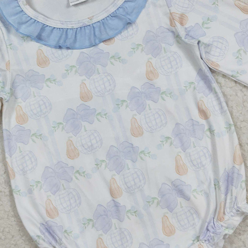 8.22 RTS NO MOQ (In stock)LR2312Baby Girls Winter Rompers Baby Girls Long Sleeves Pumpkin Floral Plaid Ruffle Rompers