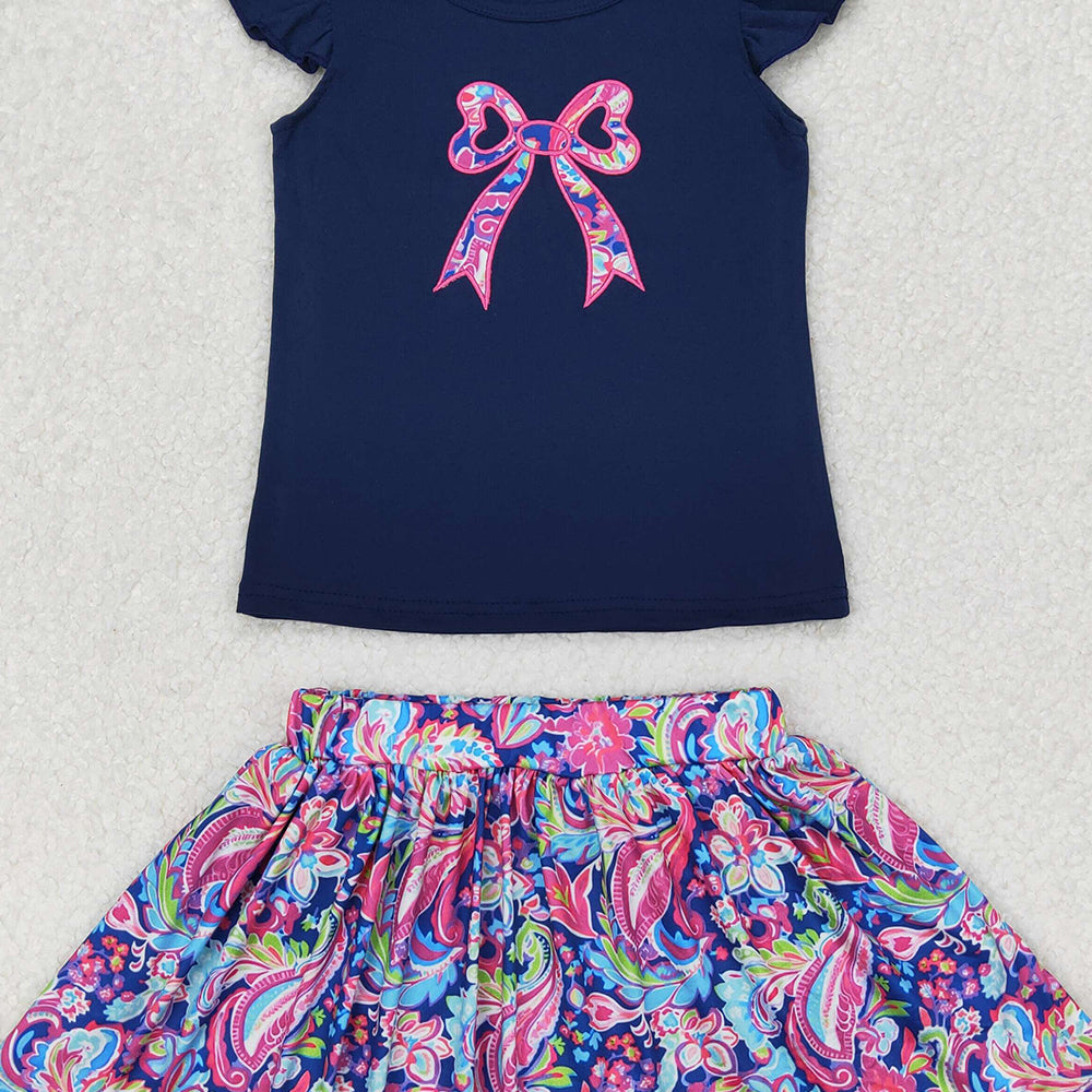 4.25 GSD1689 RTS NO MOQ Navy bow top floral skirt baby girls clothes