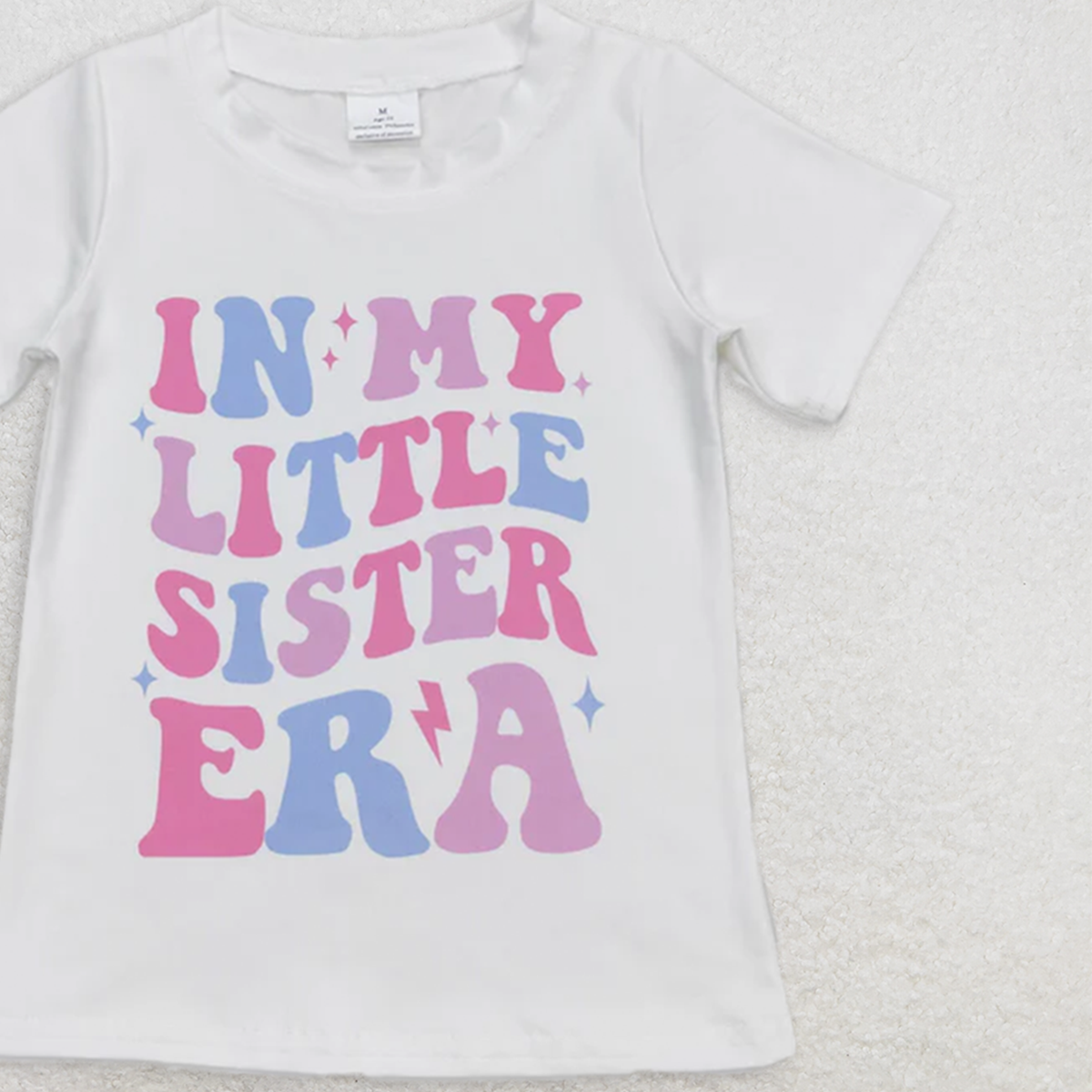 6.21 GT0507 RTS NO MOQ Baby Girls Summer Tops in my little sister era letter white short sleeve top