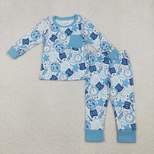 10.22 RTS Sibling Baby Boys Girls Happy New Year Pant Pajamas Sets