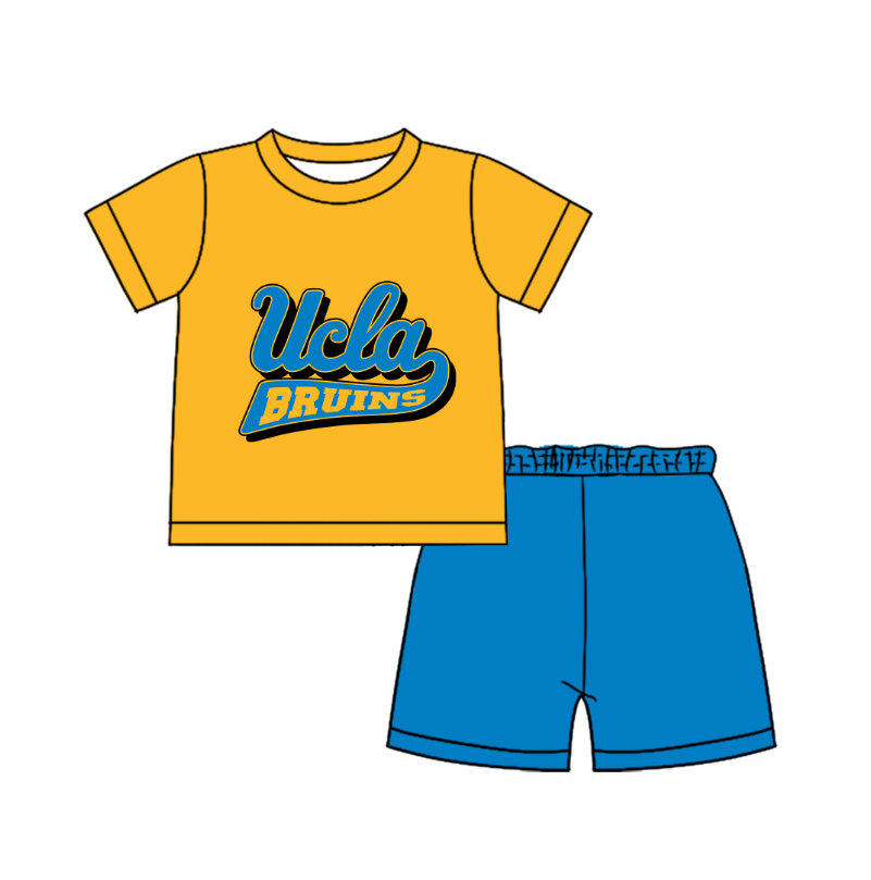 CUSTOM MOQ 5 Cute Comfortable Clothing For Boys Baby Boys Summer Yellow Blue Top Shorts Clothes Sets