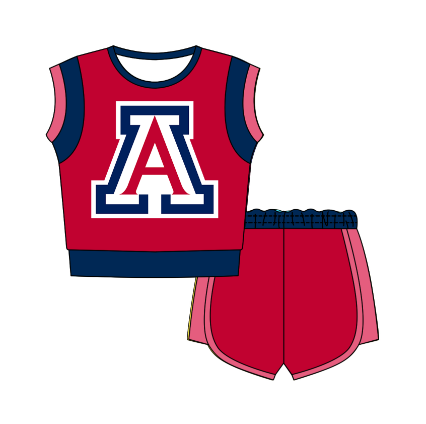 CUSTOM MOQ 5 Cute Comfortable Clothing For Kids Baby Kids Summer Red Blue Cow Sleeveless Patchwork Top Shorts Clothes Sets
