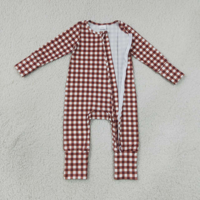 LR3113 RTS NO MOQ (In stock)Baby Boys Plaid Two Way Zip Convertible Romper