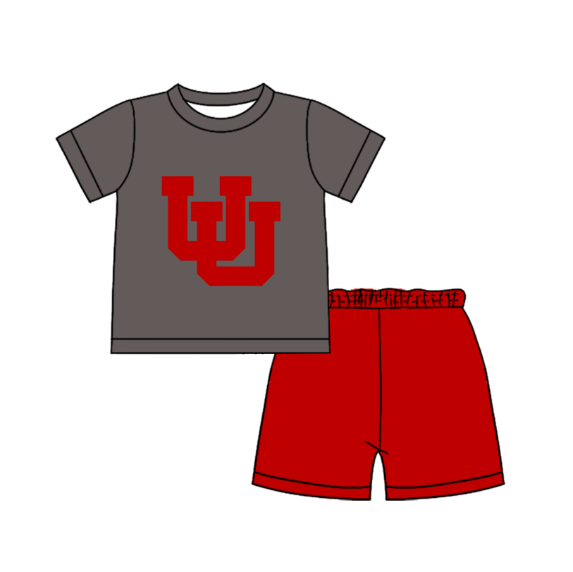 CUSTOM MOQ 5 Cute Comfortable Clothing For Boys Baby Boys Summer Gray U Top Shorts Clothes Sets