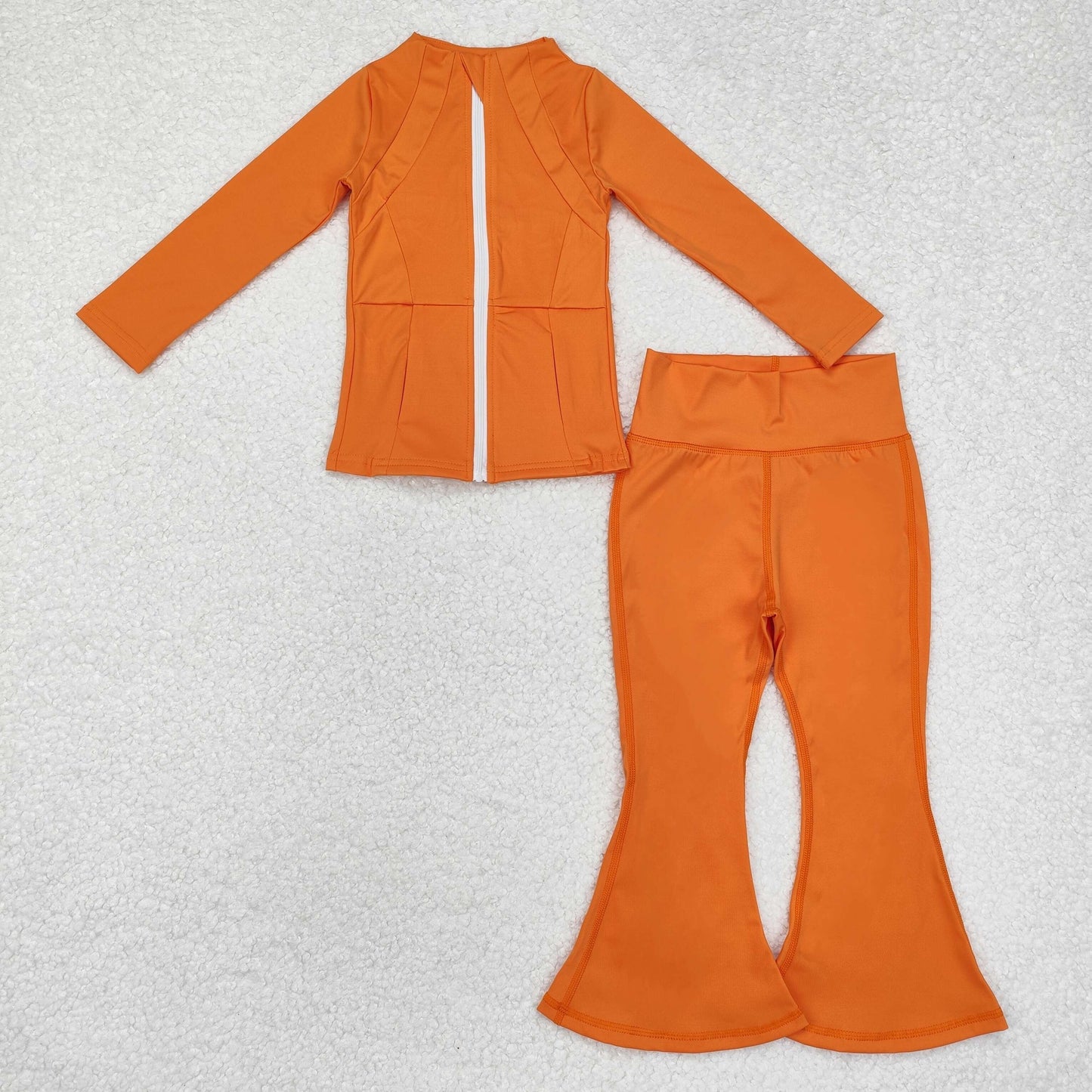 Orange pockets zip top bell bottom pants girls yoga clothes