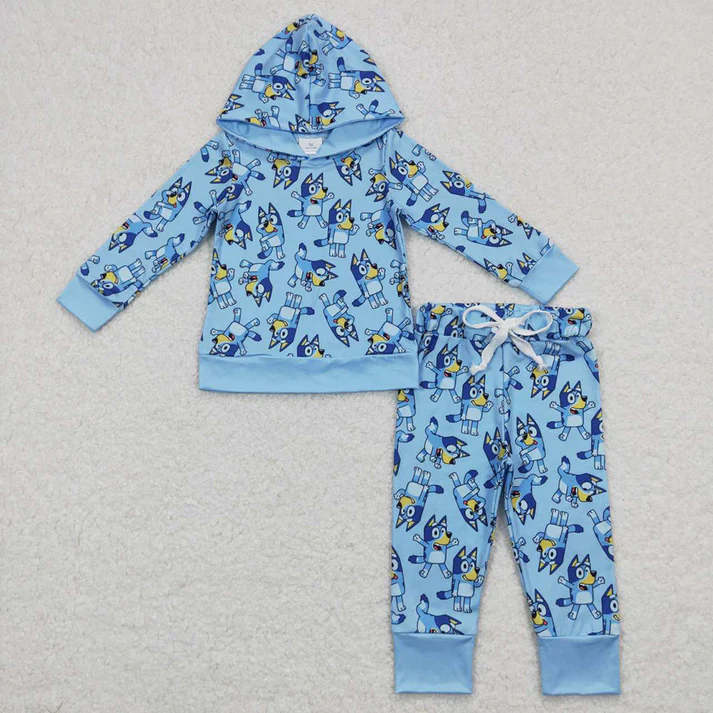 Baby Boys Hooded Blue Dogs Shirts Hooded Clothes Sets