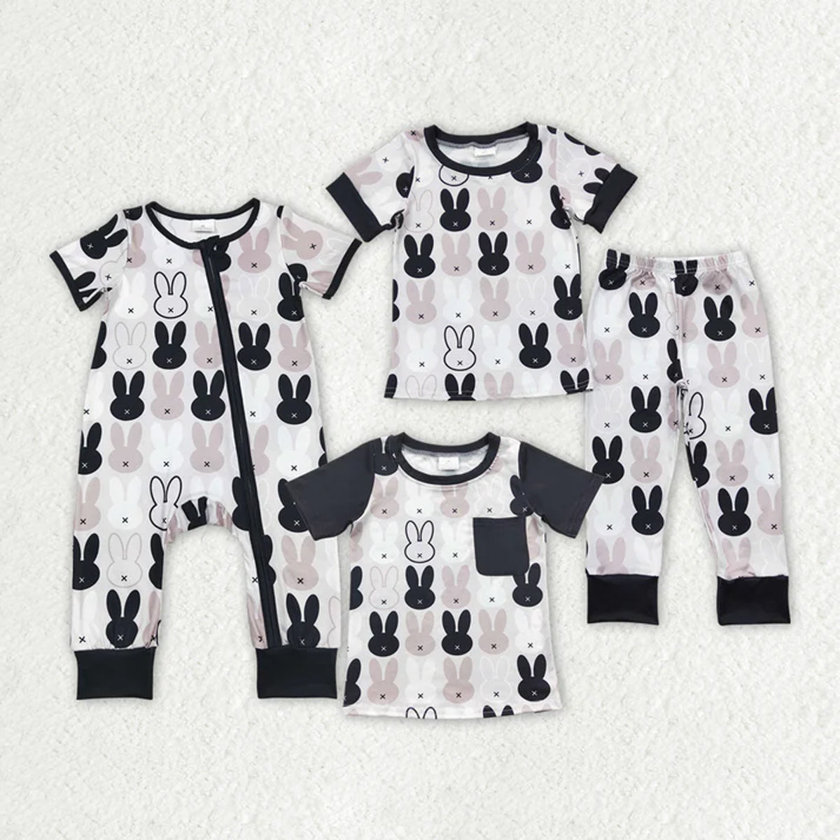 RTS Sibling Baby Boys Autumn Outfits Easter Black Rabbits Short Sleeve Tops Pants Pajamas Clothes Sets