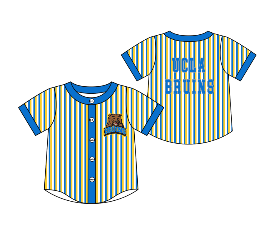 3.5 CUSTOM MOQ 5 Cute Kids Clothing Baby Kids Blue Yellow Stripe Short Sleeve Team T-shirts Top