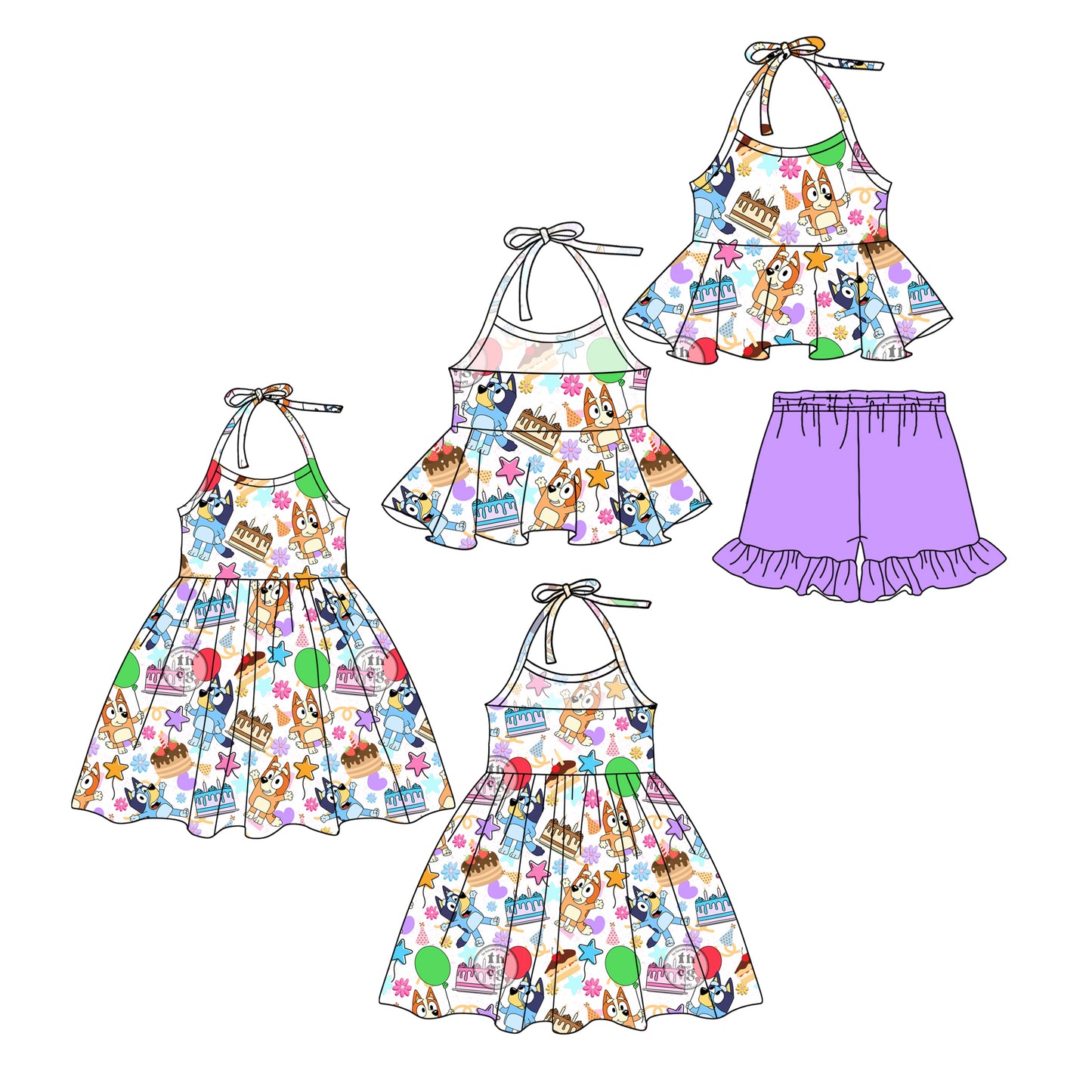 Happy birthday cake dog halter top shorts girls clothes