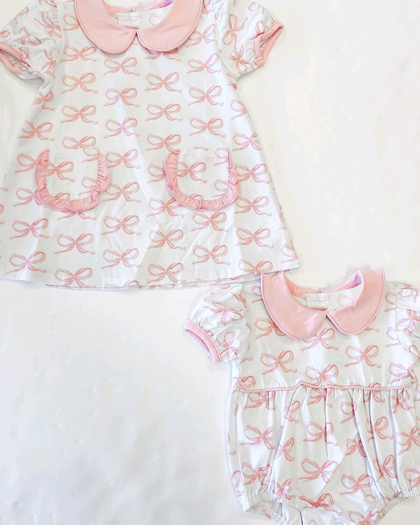 Baby Girls Pink Bow Dress with Short Sleeves And Pockets Cute Children's Clothing