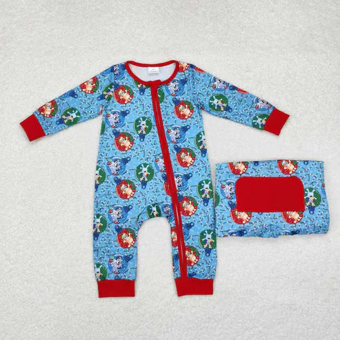 9.22 RTS Sibling Baby Boys Christmas Dogs Top Pants Pajamas Clothes Sets Zipper Footie Romper