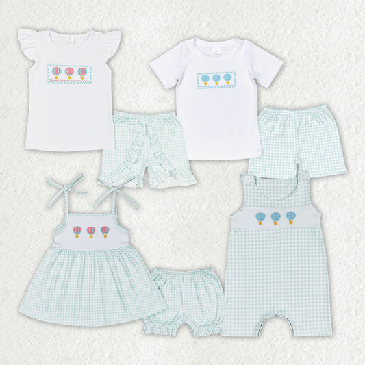 White Top Girl's Short Sleeve Shorts Set Hot Air Balloon Print Casual Children's Outfit for Girls