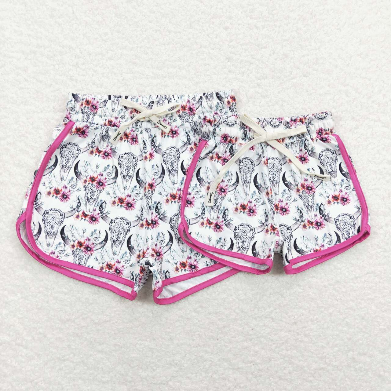 Adults women and Baby Girls Floral Rose Pink Yoga Shorts