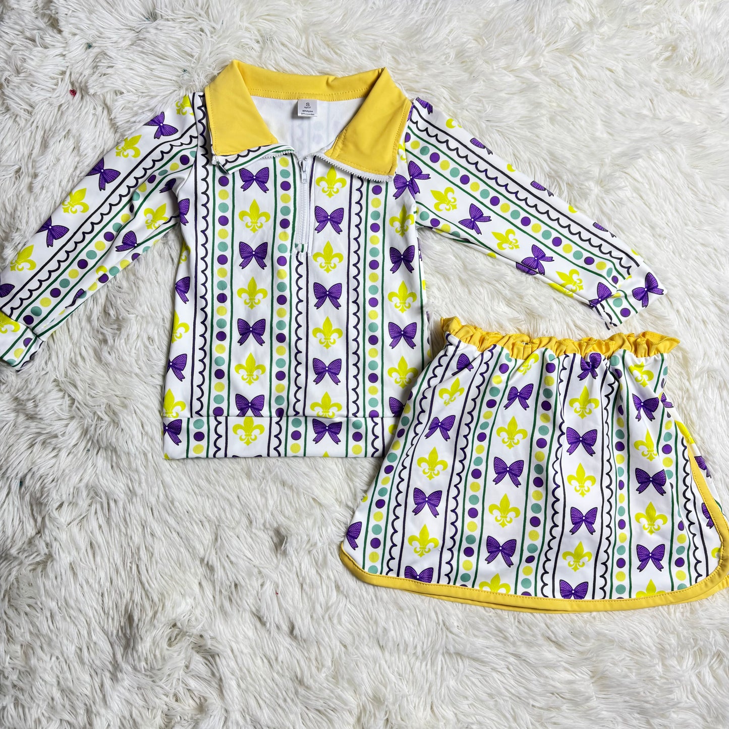 12.20 RST GLD1363 Baby Girls Mardigras Anchors Bows Stripe Zip Pullovers Skirt Shorts Yoga Active Clothes Set